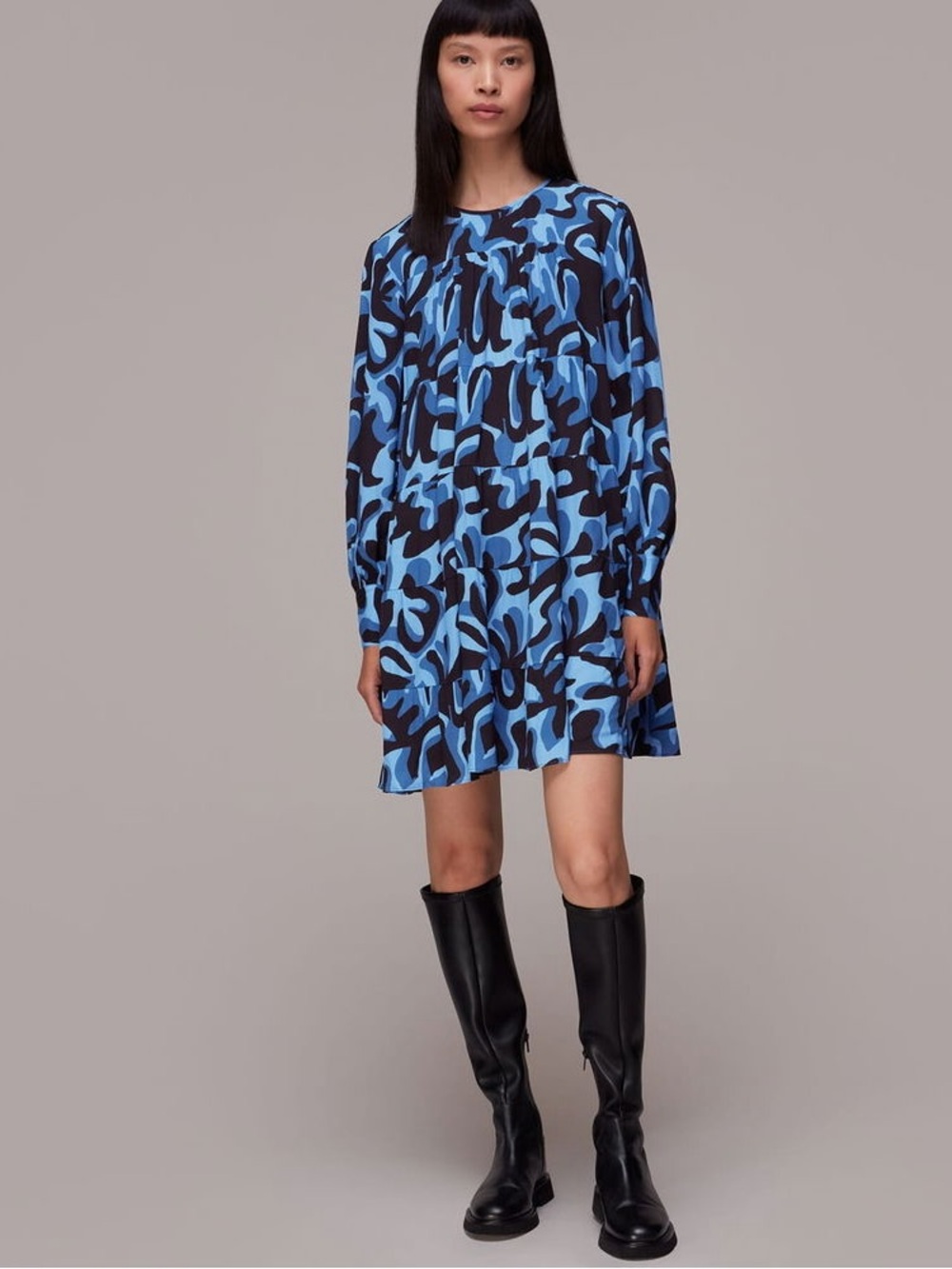 Whistles Blue and Black Abstract-Print Mini Dress